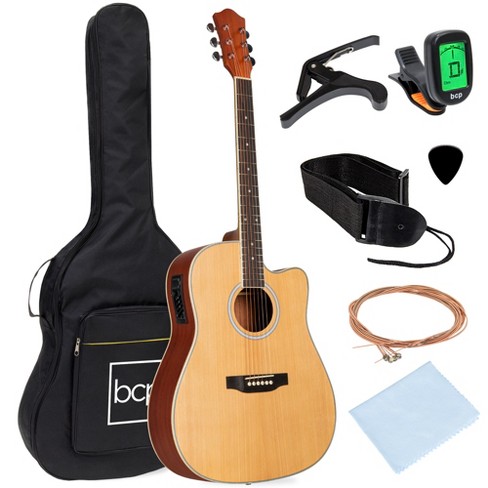 Jameson 41-Inch Full-Size Acoustic Electric Guitar with Thinline Cutaway  Design, Black