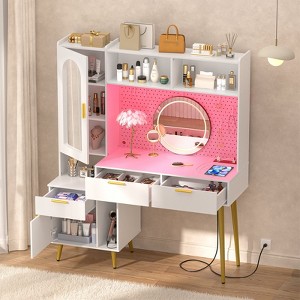 Aheaplus 48'' Vanity Desk with Charging Station and LED Light, Vanity Table with Drawer,  Shelves and Pegboard - 1 of 4