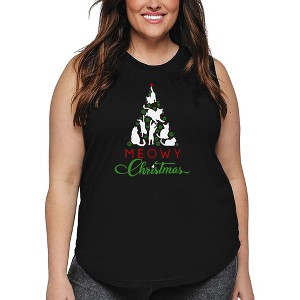 LA Pop Art Meowy Christmas Tree - Women's Word Art Tank Top - 1 of 4