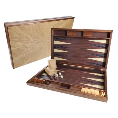 WE Games Travel Wood Starburst Design Backgammon Board Game Set - 19 in.