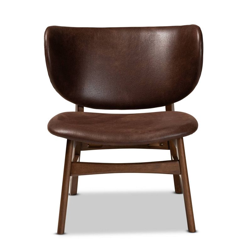 Marcos Faux Leather and Wood Living Room Accent Chair Dark Brown/Walnut Brown - Baxton Studio, 3 of 11