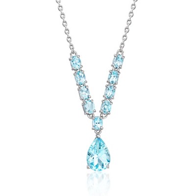 Ross-Simons 2.00 Carat Sky Blue Topaz and 1.30 ct. t.w. Aquamarine Y-Necklace in Sterling Silver Size 18