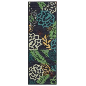 Modern Flower Printed Area Rug, Imitation Cashmere Polyester, Washable, Non-Slip, Foldable for Hallway, Kitchen, Entryway & Office - 1 of 4