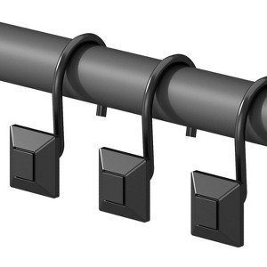 Home Mart Goods 12 Piece Set - Matte Black Square Button Heavy Duty Shower Curtain Hooks Rings Rustproof Metal - 1 of 4