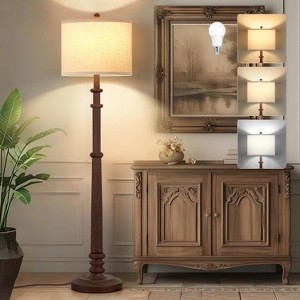 GTCLIGHTING Floor Lamps for Living Room,3-Way Dimmable Standing Lamps with White Linen Shade,60" Vintage Tall Pole Light for Reading, Bedroom - 1 of 4
