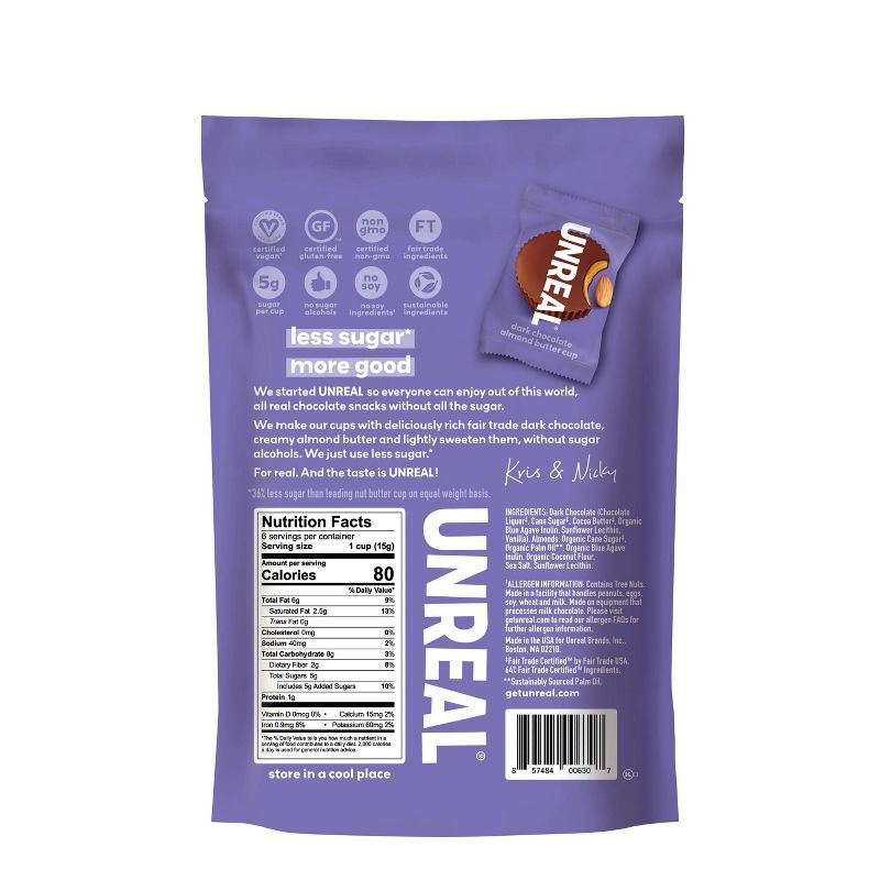 UNREAL Dark Chocolate Almond Butter Cups Candy - 3.2oz, 2 of 7