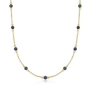 Ross-Simons 3.10 ct. t.w. Sapphire Station Necklace in 18kt Gold Over Sterling - 1 of 3
