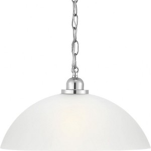 Progress Lighting, Classic Collection, 1-Light Pendant, Brushed Nickel, Etched Glass Shade - 1 of 4