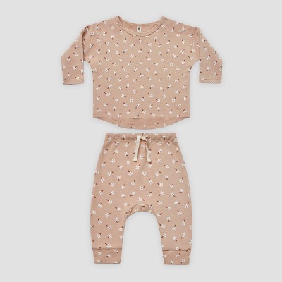 Q by Quincy Mae Baby Girls' 2pc Floral Brushed Jersey Top & Bottom Set - Blush Pink 0-3M