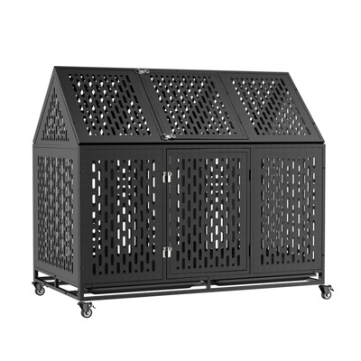 AZL1 Life Concept Pet Crates and Houses 52 Inches Heavy Duty Dog Crate with Roof Top, Wheels and Trays, Super Spacious Space, Black, 46"*24.21”*54"