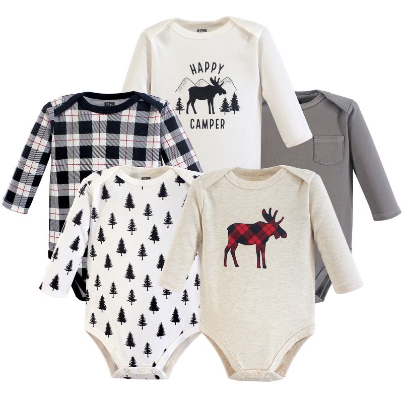 Hudson Baby Infant Boy Cotton Long-Sleeve Bodysuits 5pk, Moose, 1 of 4