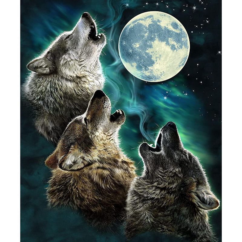 Dawhud Direct 50" x 60" Three Howling Wolf Moon Fleece Throw Blanket For Women, Men And Kids, 1 of 5