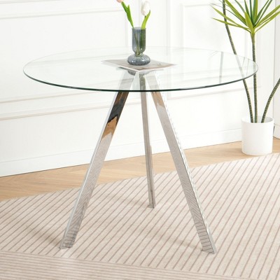 NicBex Round Dining Table Modern Tempered Glass Dining Room Table with Metal Base for Dining Room