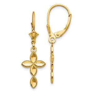 Black Bow Jewelry Diamond Cut & Beaded Edge Cross Lever Back Earrings in 14k Yellow Gold - 1 of 4
