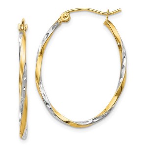 Black Bow Jewelry 2mm Twisted Oval Hoop Earrings in 10k Yellow Gold & Rhodium, 29mm - 1 of 4