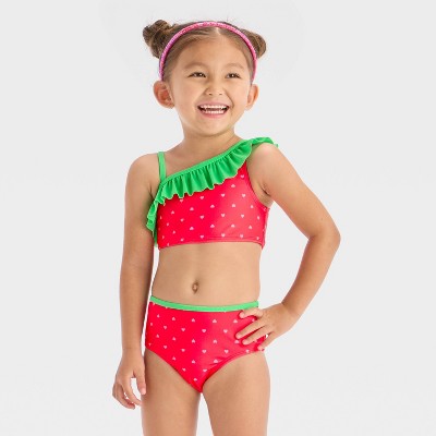 Toddler Girls' Strawberry Ruffle Bikini Set - Cat & Jack™ Red 5T