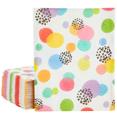 Stockroom 25 Pack Self-Adhesive Polka Dot Poly Bubble Mailers, 8.5x12 In Padded Envelopes (Multi)