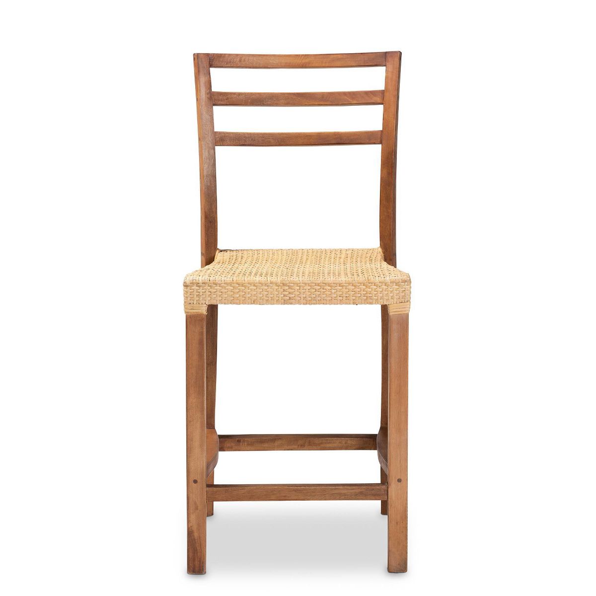 Arthur Wood and Rattan Counter Height Barstool Natural/Walnut - bali & pari: Bohemian Style, No Assembly Required - thumbnail 3