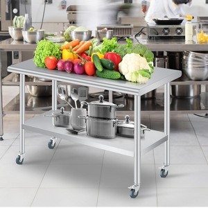 Prep Table with Rounded-Corner, Adjustable Undershelf and 4 Caster Wheels, Commercial Heavy Duty Table with Adjustable Under Shelf - 1 of 4