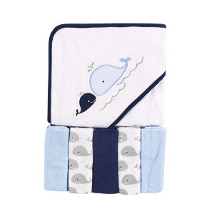 Luvable Friends Baby Boy Hooded Towel with Five Washcloths, Whale, One Size - 1 of 1