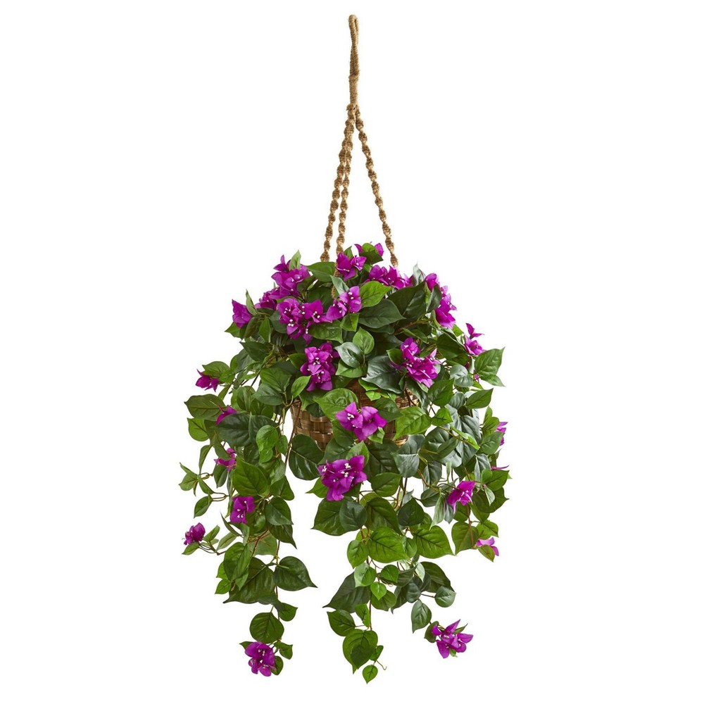 Photos - Garden & Outdoor Decoration 30" x 28" Artificial Bougainvillea Plant in Basket Pink - Nearly Natural