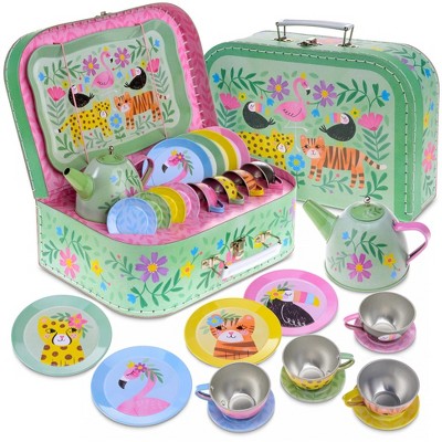 Jewelkeeper Tin Tea Set & Carrying Case - Safari Design - 15 Pieces ...