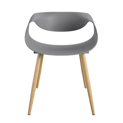 Modern Light Gray Resin & Steel Patio Dining Chair Pair