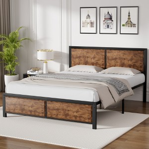 Twin/Full/Queen Size Bed Frame with Wood Headboard and Footboard, 14 Inch Platform Mattress Foundation, No Box Spring Needed Bed - 1 of 4