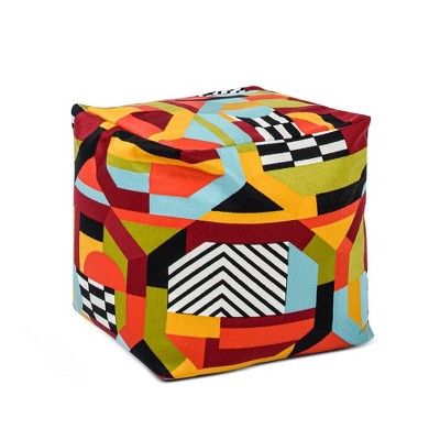 Colorpop Multicolored Embroidered Oversized Pouf Ottoman