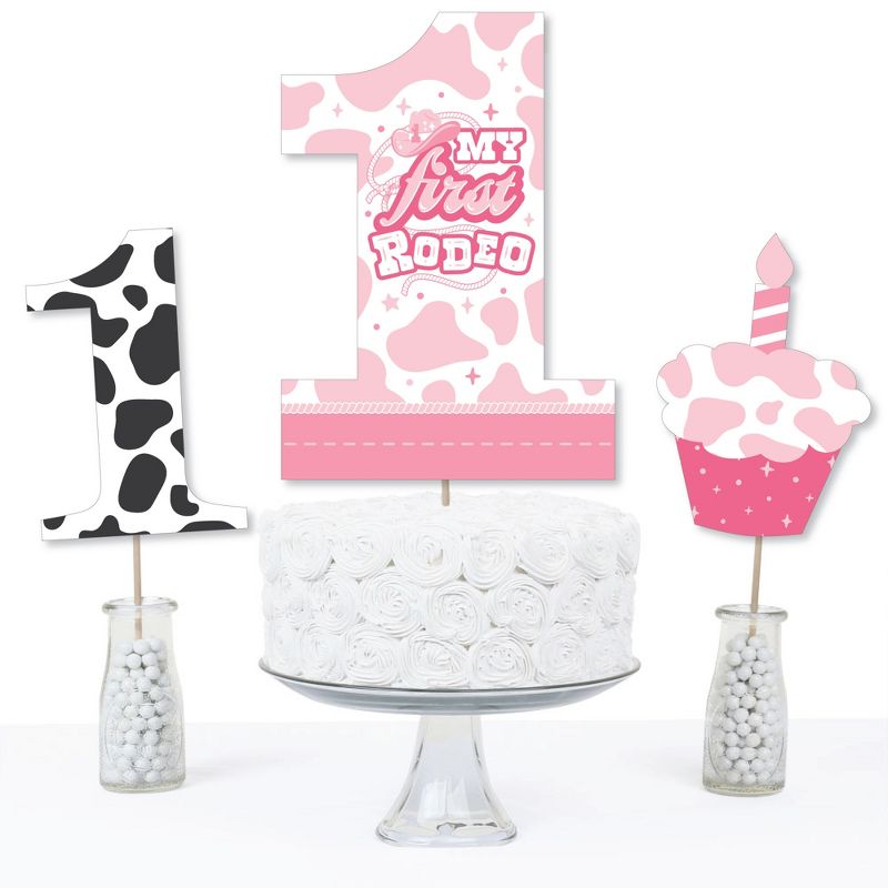 Big Dot of Happiness Pink First Rodeo - Cowgirl 1st Birthday Party Centerpiece Sticks - Table Toppers - Set of 15, 5 of 9