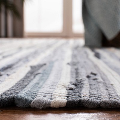 Ivory Grey Hand-Woven Stripe Wool-Cotton Runner Rug, 2'3" x 9'