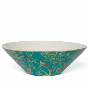 Portmeirion Sara Miller Chelsea Large Serving Bowl - Fine China 10 Inch Bowl with Flared Silhouette, Pink & Gold Bird Design - 1 of 3