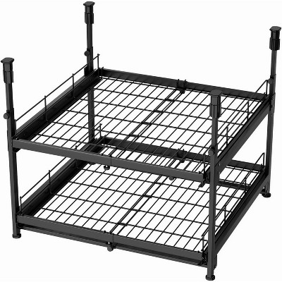 LunaLulinlk Adjustable 2-Tier Pull Out Cabinet Organizer, Expandable 13"-21" Wide, No-Drill Kitchen Cabinet Organizer, 21" Deep, Black