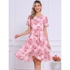 INSPIRE CHIC Women's Summer Crew Neck Floral Ruffle Sleeve High Low Hem Tie Waist Flowy Midi Dress - 2 of 4
