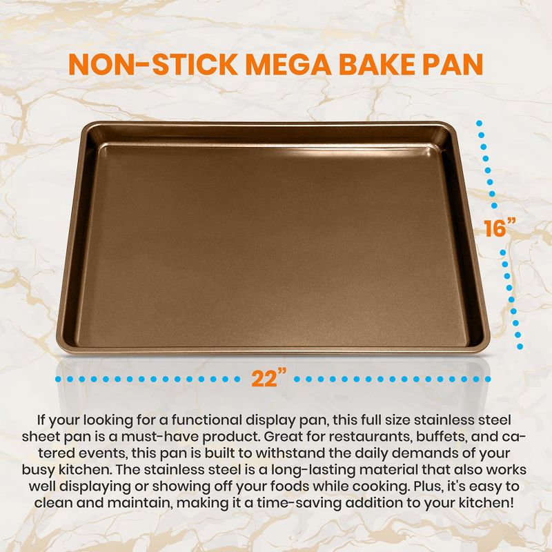 NutriChef Nonstick Cookie Sheet Baking Pan - Metal Oven Large Baking Tray, Professional Quality Non-Stick Mega Pan Bake Trays, 2 of 4