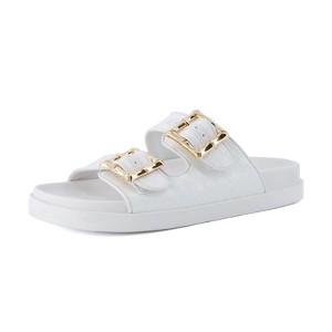 CUSHIONAIRE Loft Women’s Slide Sandal – Double Buckle Slip-On with Woven Detail, Adjustable Straps & Memory Foam - 1 of 4