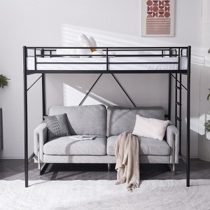 Karl Home Black Loft Bed Full Size with Flat Rungs for Adults, Kids and Young Teens, No Box Spring Required - 1 of 4