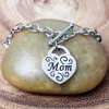 ELYA Women's Engraved Mom Heart Charm Toggle Clasp Steel Bracelet - 2 of 4