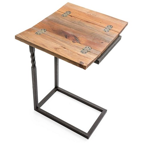 Deep Creek Pull Up Side Table In Rustic Oak Wood And Metal With