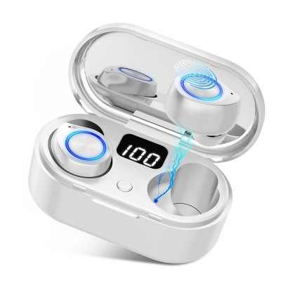 Insten True Wireless Earbuds with Bluetooth 5.0, Touch Control, Microphone & Battery Display - Portable Earphones & In-Ear Headphones, White