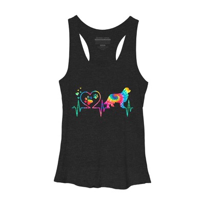 Women's Design By Humans Newfoundland Tie Dye Heart Beat Paw Prints By MiuMiuShop Racerback Tank Top