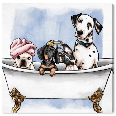 12" x 12" Pets In The Tub Bath and Laundry Unframed Canvas Wall Art in White - Oliver Gal