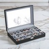 24-Slot Watch Box, Lockable Storage Case with Glass Lid, Ink Black Synthetic Leather, Dove Gray Lining - Perfect Gift Idea - 2 of 3
