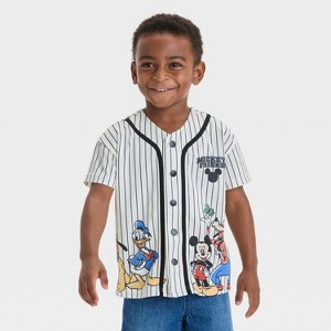 Toddler Boys' Disney Mickey & Friends Button-Down Jersey - White - 1 of 4