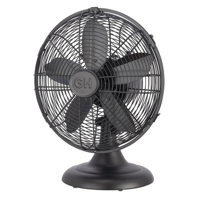 Good Housekeeping All-Metal Oscillating Retro Desk Fan with 3 Speeds and Tilt Adjustment for Office, Bedroom or Living Room Use, 12 Inch, Matte Black