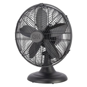 Good Housekeeping All-Metal Oscillating Retro Desk Fan with 3 Speeds and Tilt Adjustment for Office, Bedroom or Living Room Use, 12 Inch, Matte Black - 1 of 4