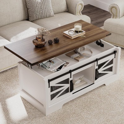 Farmhouse Lift Top Coffee Table with Hidden Storage Compartment, Wood Construction, Sturdy & Functional Living Room Table