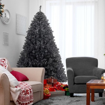 Angel Sar 6FT Black Artificial Christmas Tree, 1050 PVC Branch Tips, Metal Stand, Easy Assembly for Modern Holiday Decor