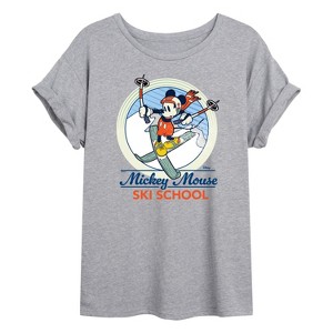 Women's - Disney - Mickey Mouse Ski School Oversized Graphic T-Shirt - 1 of 4