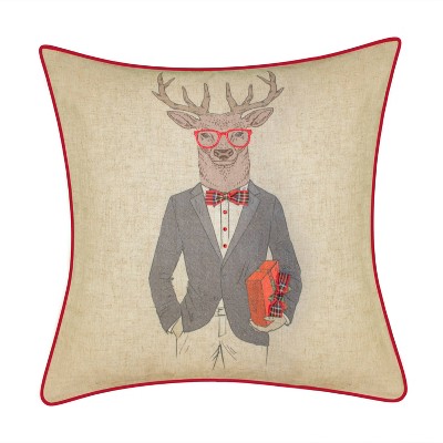 18"x18" Reindeer Boyfriend Plaid Square Throw Pillow Natural/Red - Edie@Home